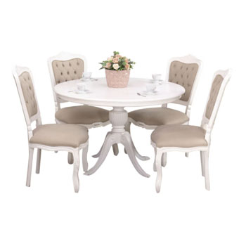 Conjunto Sala de Jantar Mesa Carla com 4 Cadeiras Luis XV Capitonê