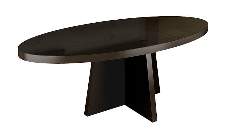 foto de mesa de jantar oval escura e fundo branco