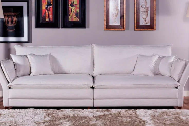 sofa de sarja de algodao branco na sala